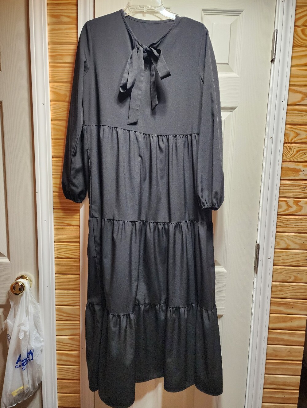 SHEIN Black Tie-Neck Tiered Maxi Dress